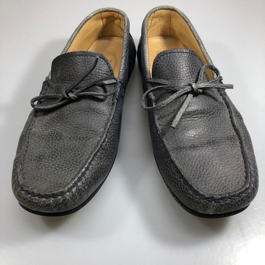 トッズ ドライビングシューズ シボ革 メンズ ネイビー サイズ7 TOD`S 約26.0cm【AFC47】