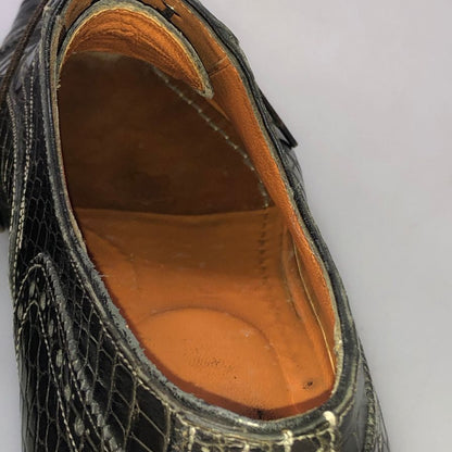 サントーニ レザー クロコダイル 型押し パンチドキャップトゥ ストレートチップ メンズ サイズ8.5 ブラック Santoni 約27.5cm【PTM2】