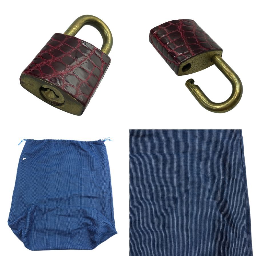 ノーブランド ショルダーバッグ クロコダイル 本革 レザー ターンロック ボルドー ゴールド金具 GENUINE CROCODILE SKIN【AFE6】