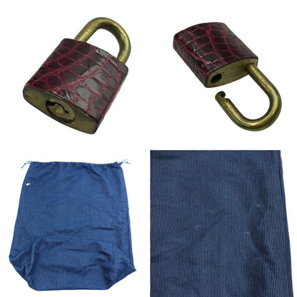 ノーブランド ショルダーバッグ クロコダイル 本革 レザー ターンロック ボルドー ゴールド金具 GENUINE CROCODILE SKIN【AFE6】