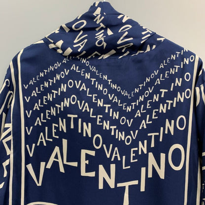 美品◆ヴァレンティノ プルオーバーシャツ ロゴ総柄 シルク ネイビー サイズ40 レディース Valentino 【AFB9】