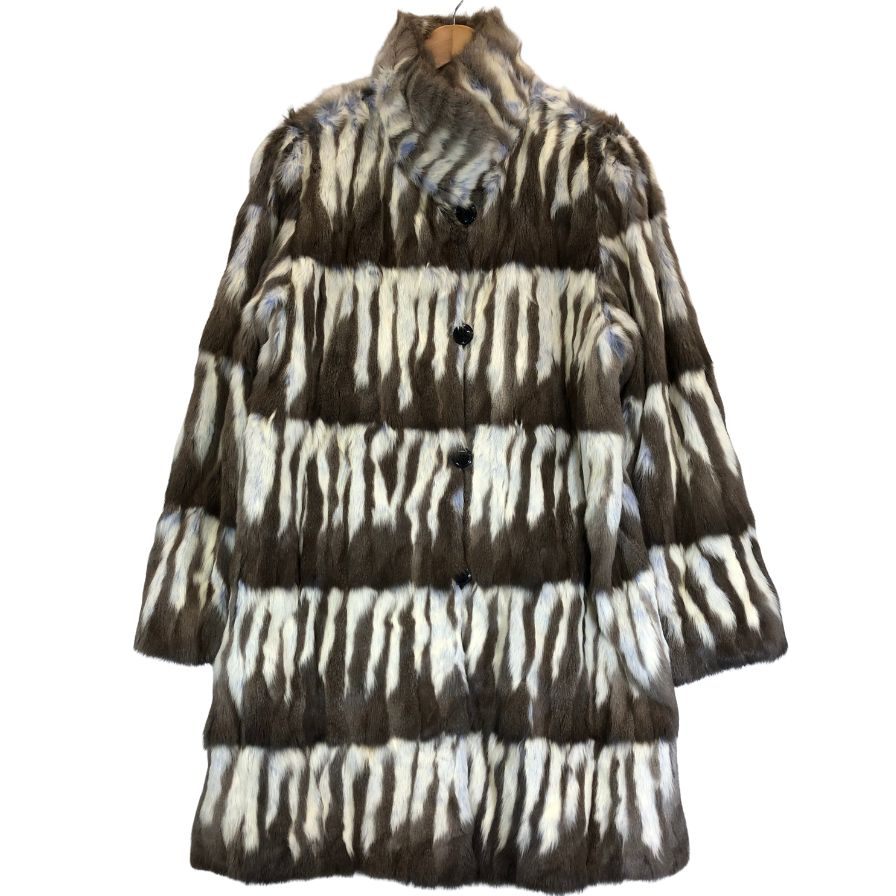 美品◆カンサイ インパクト シルク100％ ロシアリスファー リバーシブル ハーフコート ブラウン系  レディース フリーサイズ 【AFF22】