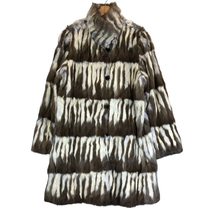 美品◆カンサイ インパクト シルク100％ ロシアリスファー リバーシブル ハーフコート ブラウン系  レディース フリーサイズ 【AFF22】