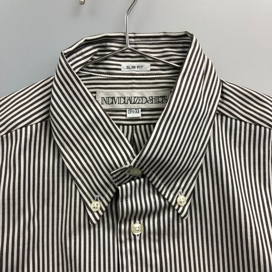 新品同様◆インディビジュアライズドシャツ ストライプシャツ MADE IN USA メンズ サイズ 15ハーフ グレー＆ホワイト INDIVIDUALIZED SHIRTS 【AFB14】