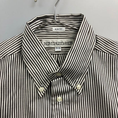 新品同様◆インディビジュアライズドシャツ ストライプシャツ MADE IN USA メンズ サイズ 15ハーフ グレー＆ホワイト INDIVIDUALIZED SHIRTS 【AFB14】
