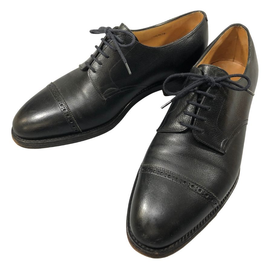 ジョンロブ ラッセル パンチドキャップトゥ ブラック サイズ8E JOHN LOBB ビジネスシューズ 約26.5cm【LA】【中古】