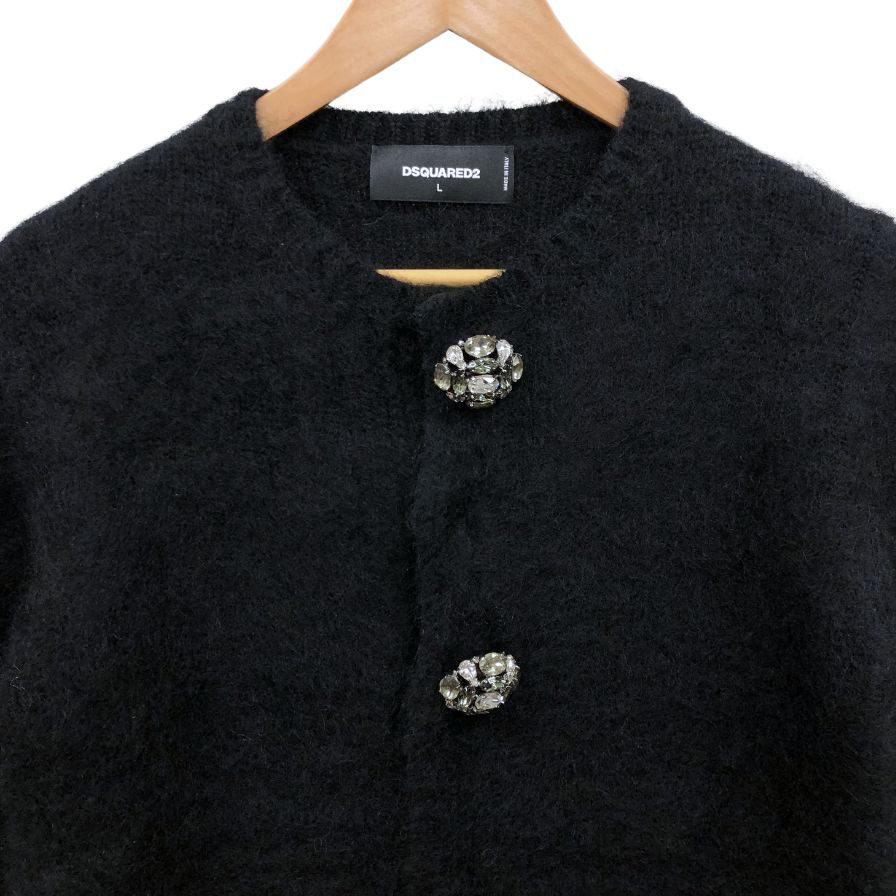 極美品◆ディースクエアード ビジューボタンジャケット コート アンゴラ レディース サイズL ブラック DSQUARED2 【AFB5】