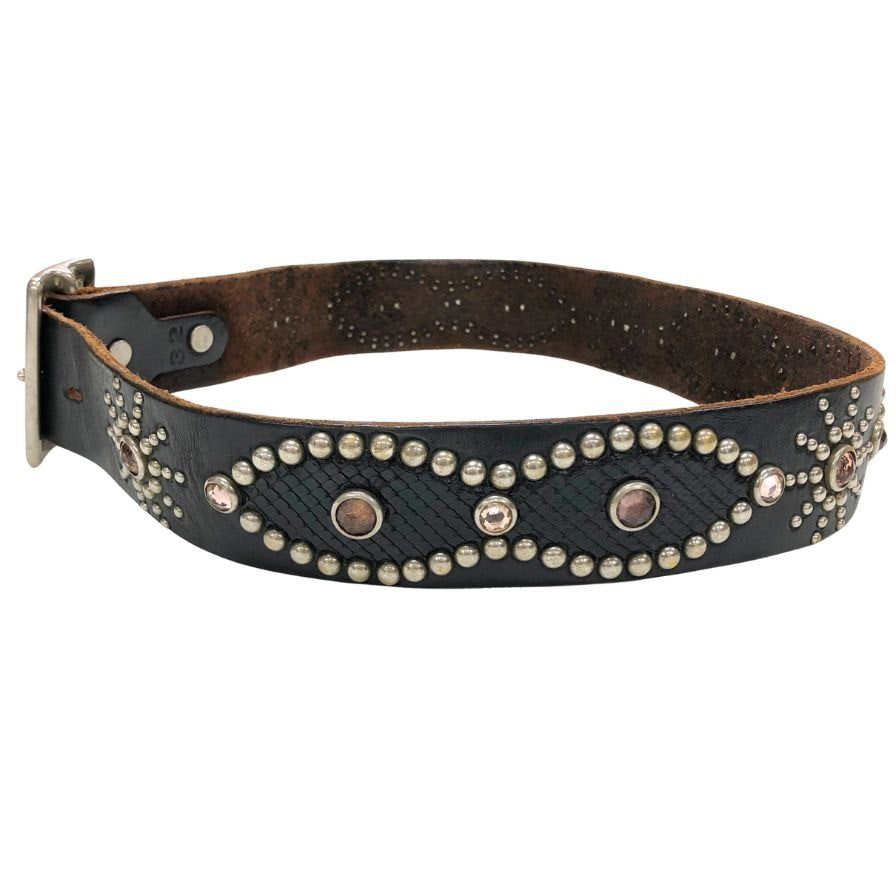 エイチティーシー ベルト スタッズ ストーン付き レザー ブラック メンズ HTC【AFI4】
