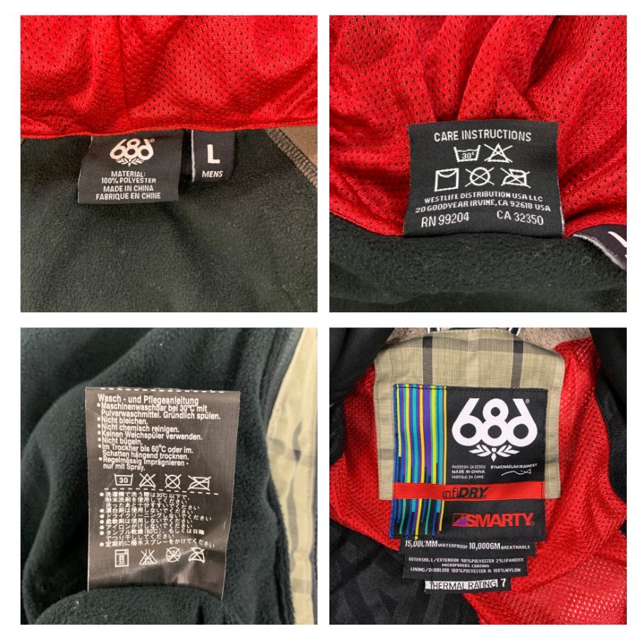 シックスエイトシックス スノボウェア メンズ Lサイズ チェック柄 グレー系 686【AFB51】【中古】