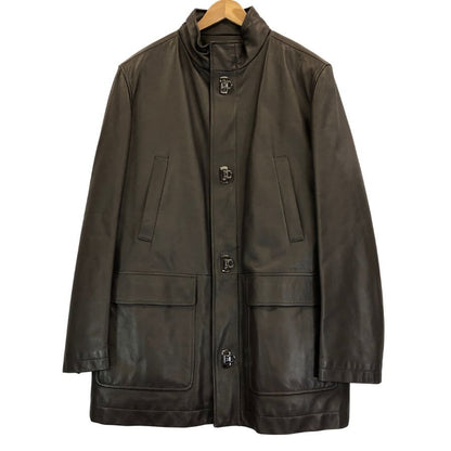 極美品◆サルヴァトーレ フェラガモ ラムレザーコート ガンチーニボタン レディース サイズ54 ブラウン  Salvatore Ferragamo 【AFG1】