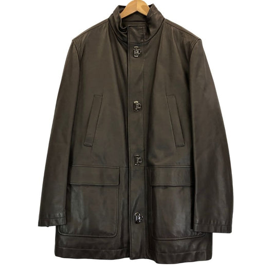 極美品◆サルヴァトーレ フェラガモ ラムレザーコート ガンチーニボタン レディース サイズ54 ブラウン  Salvatore Ferragamo 【AFG1】