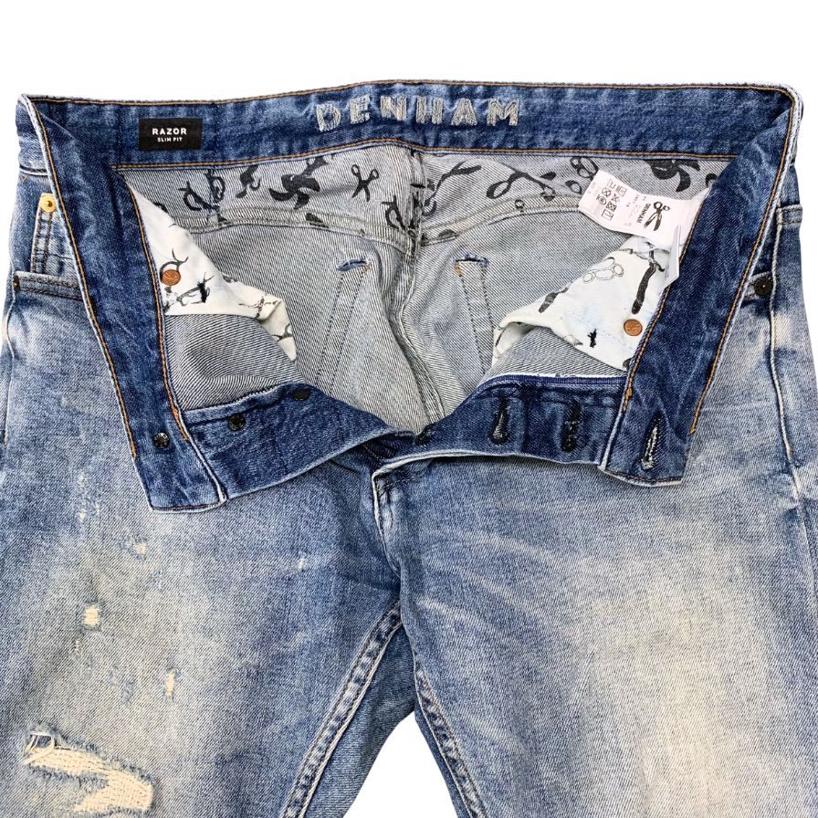 デンハム デニムパンツ W32 ダメージ加工 RAZOR SLIM FIT Candiani Denim 27170-1-11009 メンズ サイズ32 インディゴ DENHAM 【AFB31】