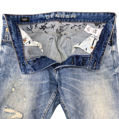 デンハム デニムパンツ W32 ダメージ加工 RAZOR SLIM FIT Candiani Denim 27170-1-11009 メンズ サイズ32 インディゴ DENHAM 【AFB31】