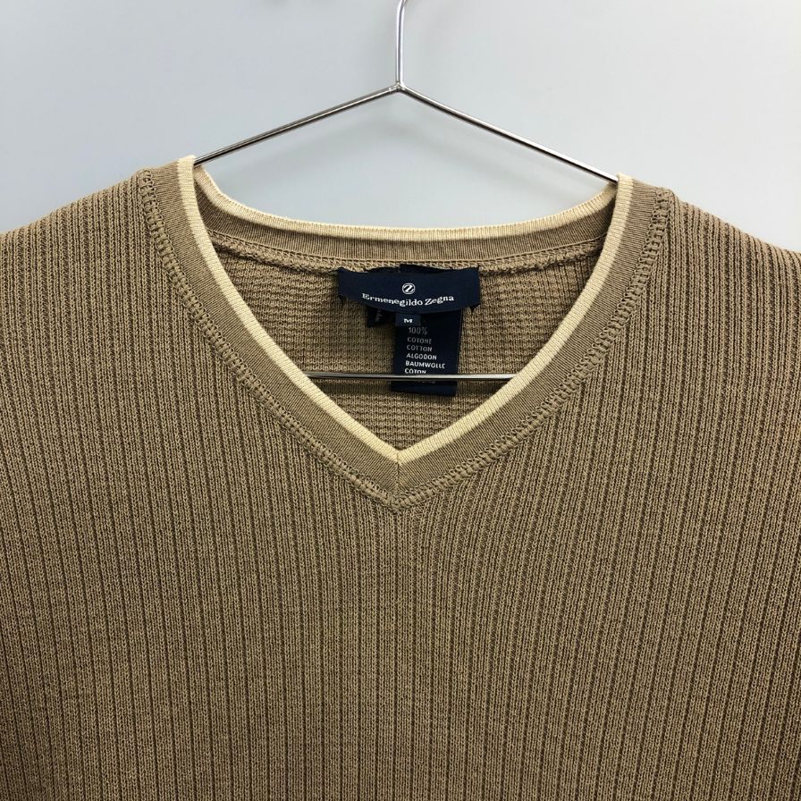 美品◆エルメネジルド ゼニア コットンニット ベージュ サイズM  Ermenegildo Zegna 【AFB12】