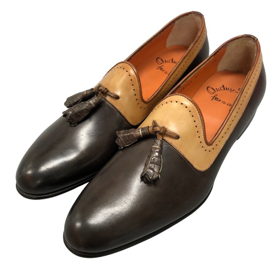 サントーニ レザーシューズ コンビ タッセル ローファー サイズ6.5