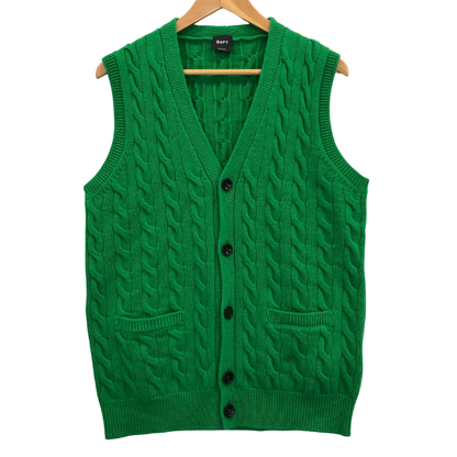 美品◆バフィー ケーブルニット ベスト ウール メンズ グリーン サイズ50 BAFY 【AFB13】