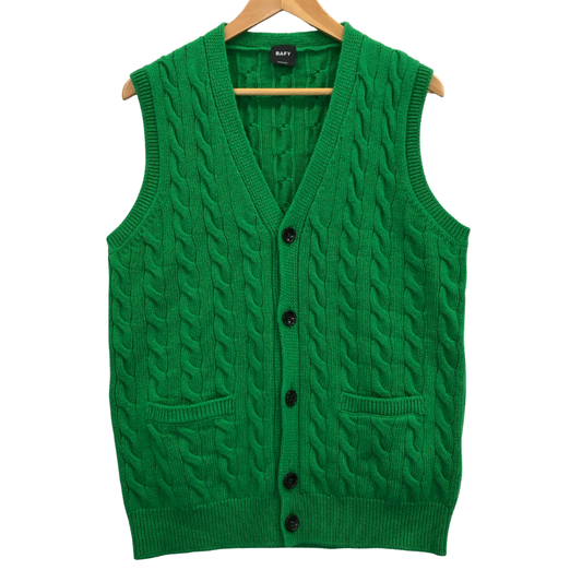 美品◆バフィー ケーブルニット ベスト ウール メンズ グリーン サイズ50 BAFY 【AFB13】