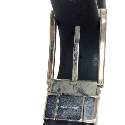 エルメネジルド ゼニア レザーベルト 本革 バックル ブラック シルバー Ermenegildo Zegna【AFI4】