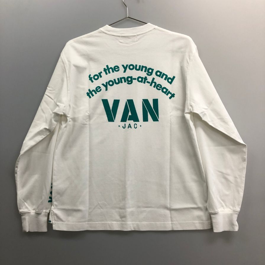 極美品◆ヴァンヂャケット ロングスリーブTシャツ バックロゴ ホワイト×グリーン サイズM VAN 【AFB29】