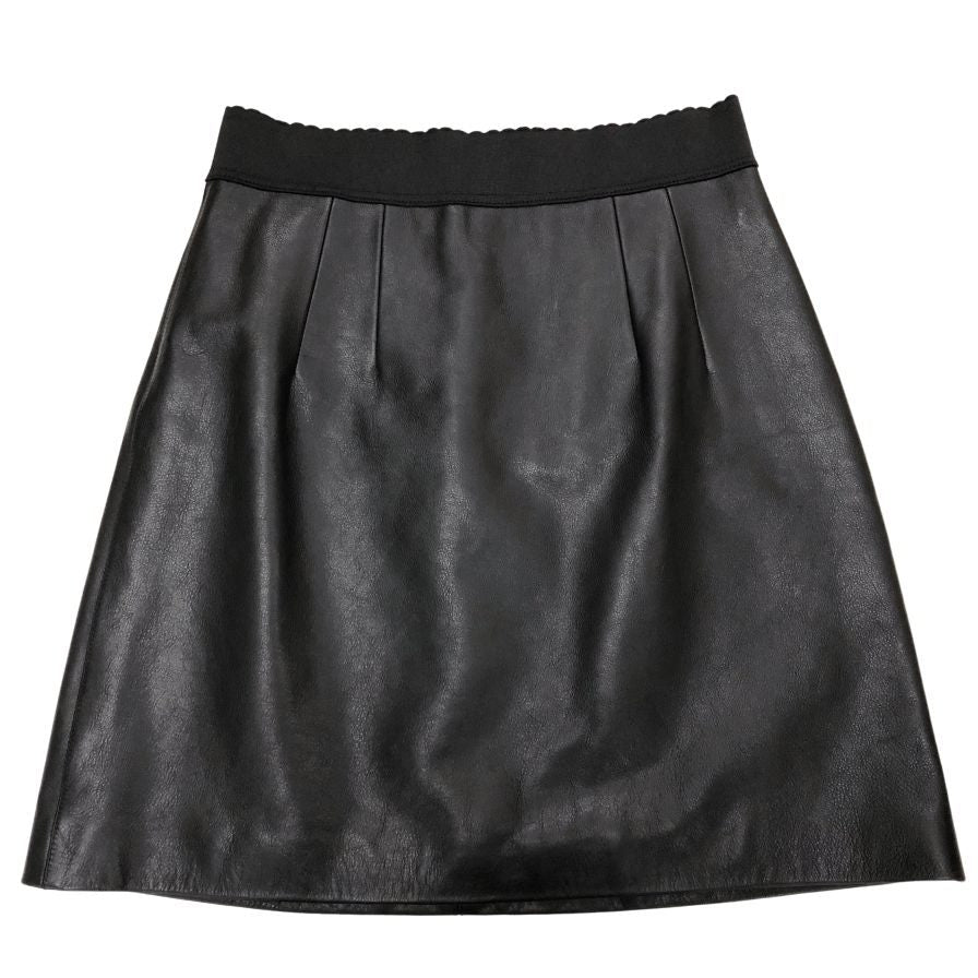 ドルチェ&ガッバーナ レザー スカート ウエストハイリブ 子牛革 レディース サイズ44 ブラック DOLCE&GABBANA【AFB29】