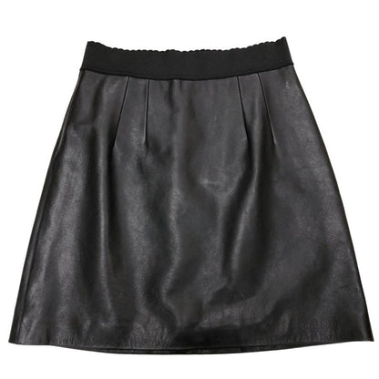 ドルチェ&ガッバーナ レザー スカート ウエストハイリブ 子牛革 レディース サイズ44 ブラック DOLCE&GABBANA【AFB29】