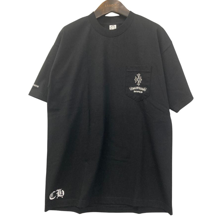 極美品◆クロムハーツ Tシャツ ポケットT 胸元ロゴ バックプリント クロス HONOLULU ブラック サイズL メンズ CHROME HEARTS 【AFB35】