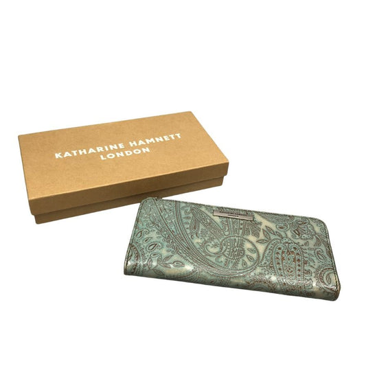 キャサリンハムネット 長財布 総柄 デザイン レザー ラウンドジップ ウォレット ブルー KATHARINE HAMNNET【AFI15】