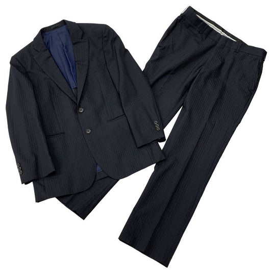 エルメネジルド ゼニア スーツセット 2Bジャケット ストライプ センターベント ゼニア生地 ネイビー メンズ ErmenegildoZegna【AFB27】