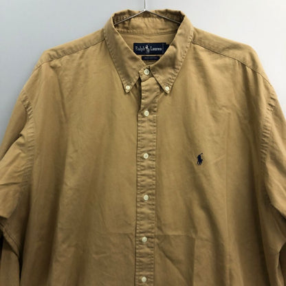 美品◆ラルフローレン ボタンダウンシャツ 90S ベージュ メンズ サイズXL Ralph Lauren 【AFB9】
