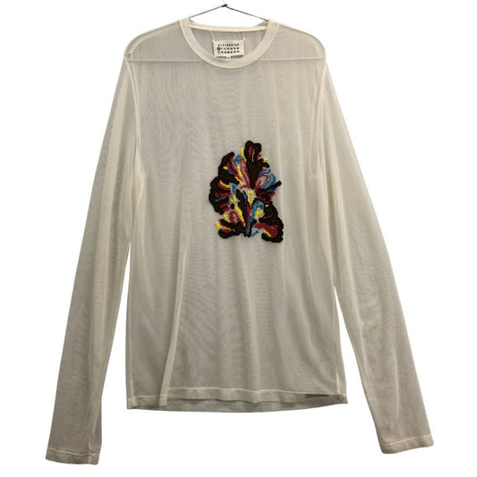中古◆メゾンマルジェラ カットソー シアー 刺繍 長袖 メッシュ 透け スリム 10 ホワイト メンズ Maison Margiela 【AFB41】