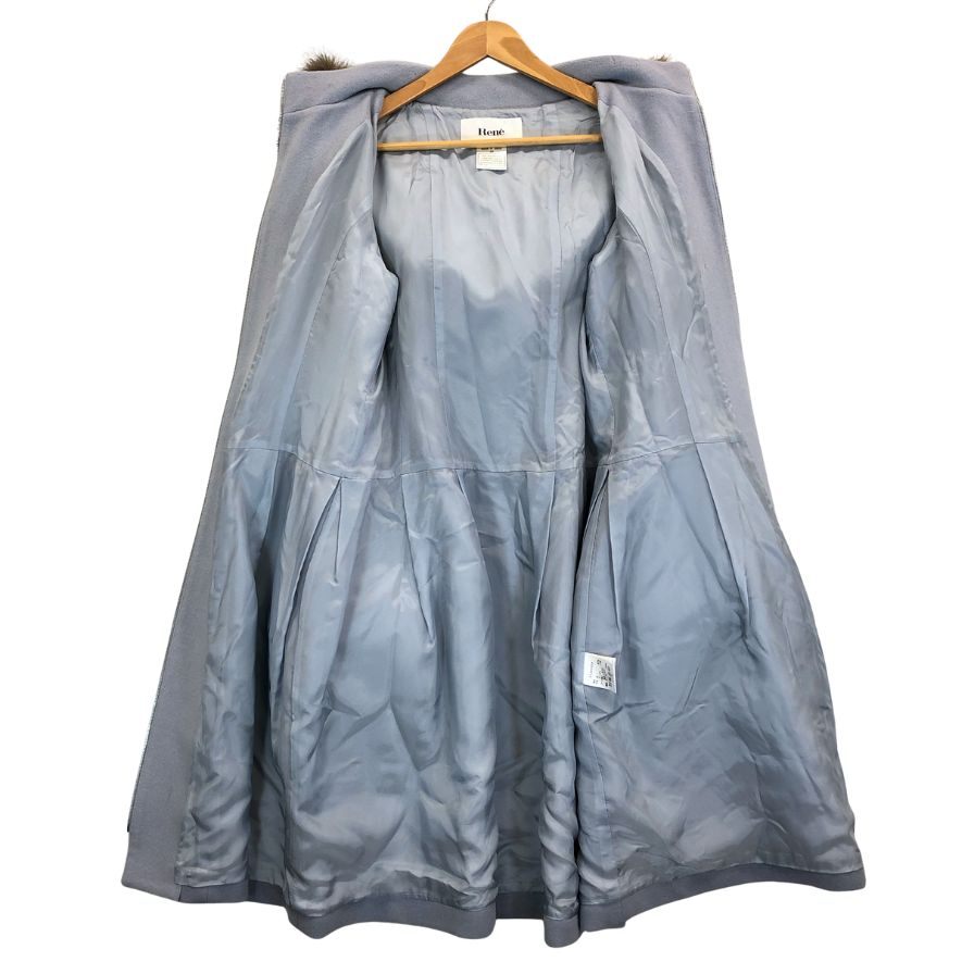 中古◆ルネ コート フォックス ファー フード ロング アンゴラ ウール グレー レディース サイズ38 Rene 【AFA9】