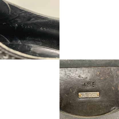 グッチ レザーシューズ 5245 ダブルモンク パンチドキャップトゥ ガラスレザー ブラック サイズ41.5E メンズ GUCCI 約26.5cm【AFC44-2】