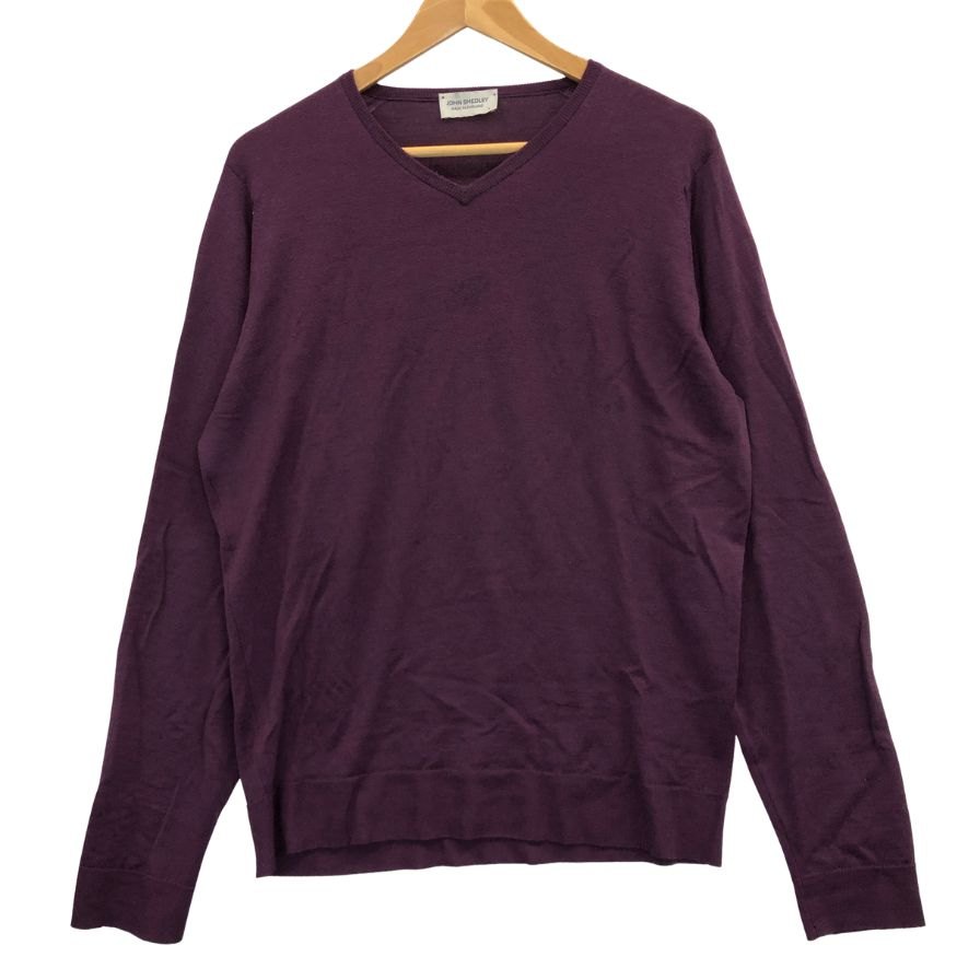 中古◆ジョンスメドレー ニットセーター ウール ハイゲージ Vネック パープル メンズ サイズL JOHN SMEDLEY 【AFB4】