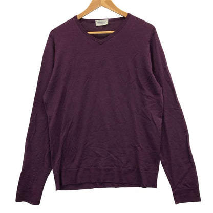 中古◆ジョンスメドレー ニットセーター ウール ハイゲージ Vネック パープル メンズ サイズL JOHN SMEDLEY 【AFB4】
