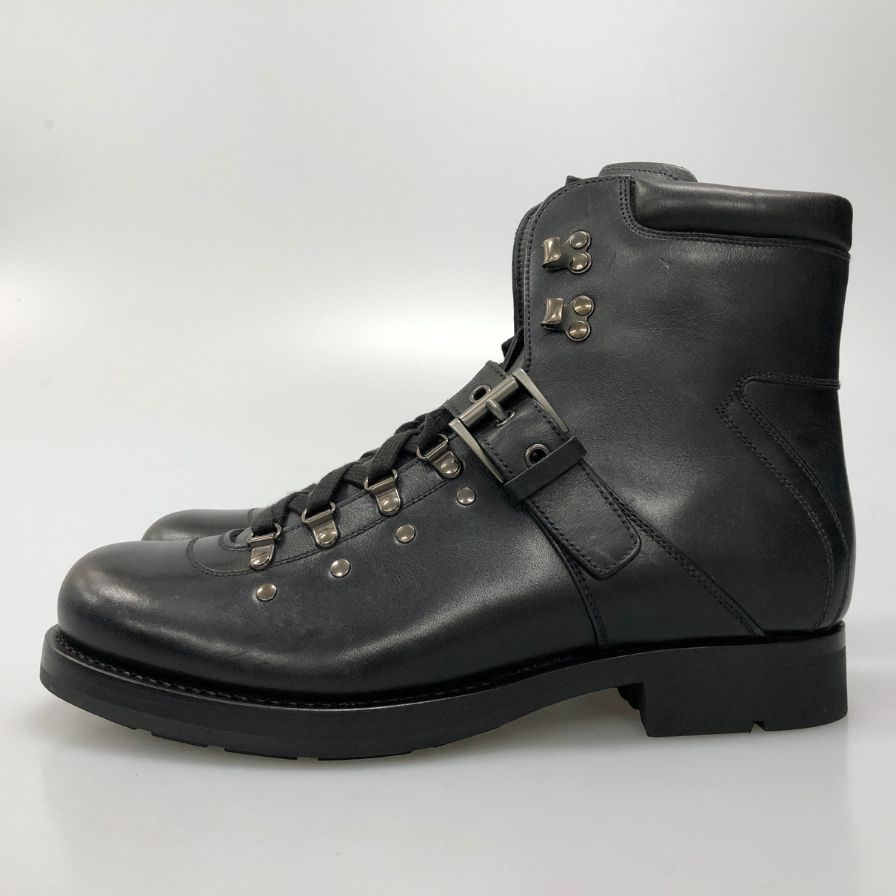プラダ コンバットブーツ レースアップ ベルト レザー 2T 1882 ブラック メンズ サイズ7.5 PRADA 約26.0cm【AFD15】