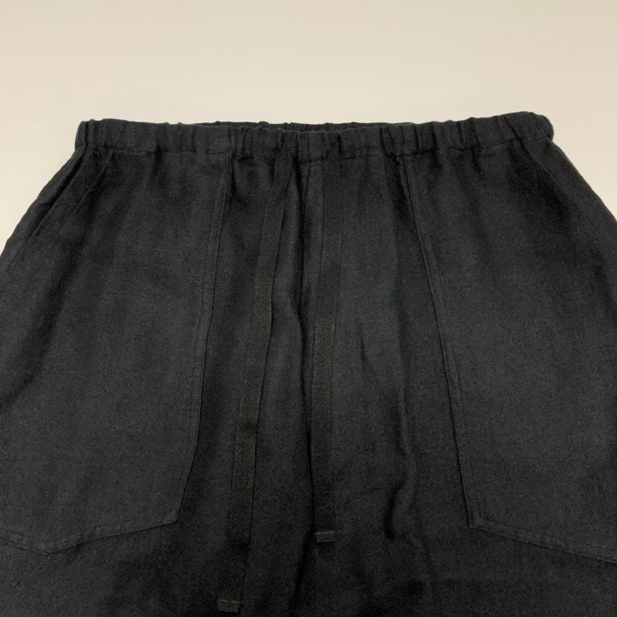 コモリ 25SS リネン サテン ドローストリングパンツ ブラック メンズ サイズ2 B01-03019 COMOLI 【AFB39】