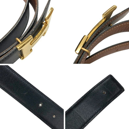 エルメス ベルト H バックル ボックスカーフ トゴ □C刻 ブラック ブラウン ゴールド金具 HERMES【AFI9】