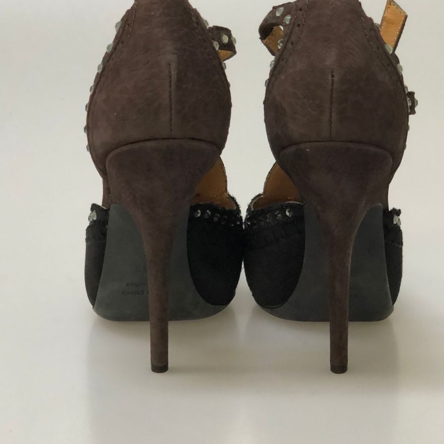 ランバン パンプス レザー サテン クリスタル ハイヒール サイズ36.5 レディース ブラック ブラウン Lanvin 約23.5cm【AFC28】