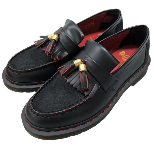 ドクターマーチン 24SS タッセルローファー エイドリアン ハラコ×レザー ブラック×レッド YEAR OF THE DRAGON レディース UK8 Dr. Martens 約27.0cm【AFD8】