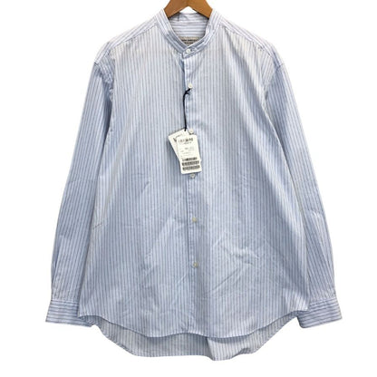 新品同様◆ジョンスメドレー シャツ ノーカラー バンドカラー 長袖 ストライプ メンズ ブルー系 サイズM JOHN SMEDLEY 【AFB36】