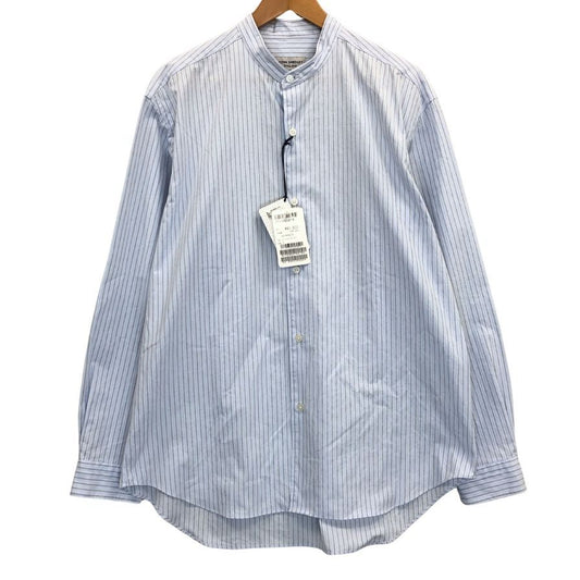新品同様◆ジョンスメドレー シャツ ノーカラー バンドカラー 長袖 ストライプ メンズ ブルー系 サイズM JOHN SMEDLEY 【AFB36】
