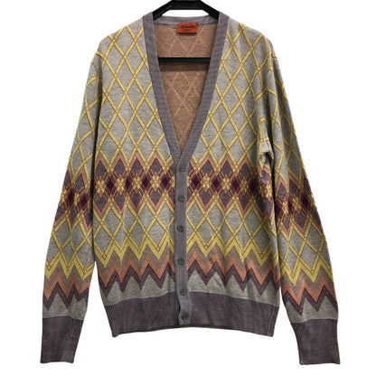 美品◆ミッソーニ カーディガン 総柄 グレー メンズ サイズ52 MISSONI 【AFB12】