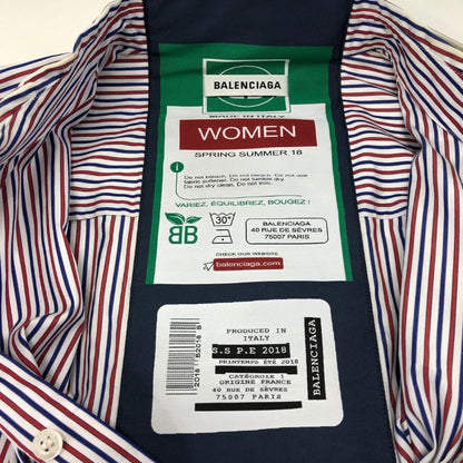 中古◆バレンシアガ 18SS 長袖シャツ バックパッチ ストライプ レディース サイズ34 518068 BALENCIAGA 【AFB43】