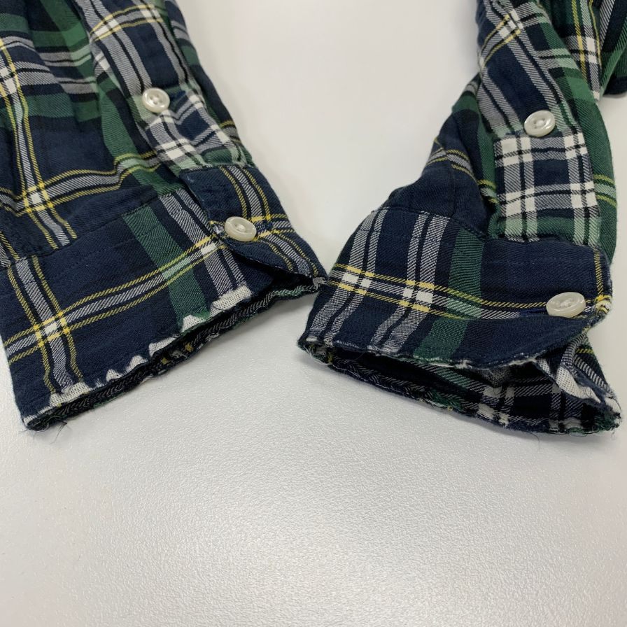 美品◆ラルフローレン バンドカラーシャツ 90S オールド タータンチェック ネイビー系 メンズ サイズM Ralph Lauren 【AFB4】