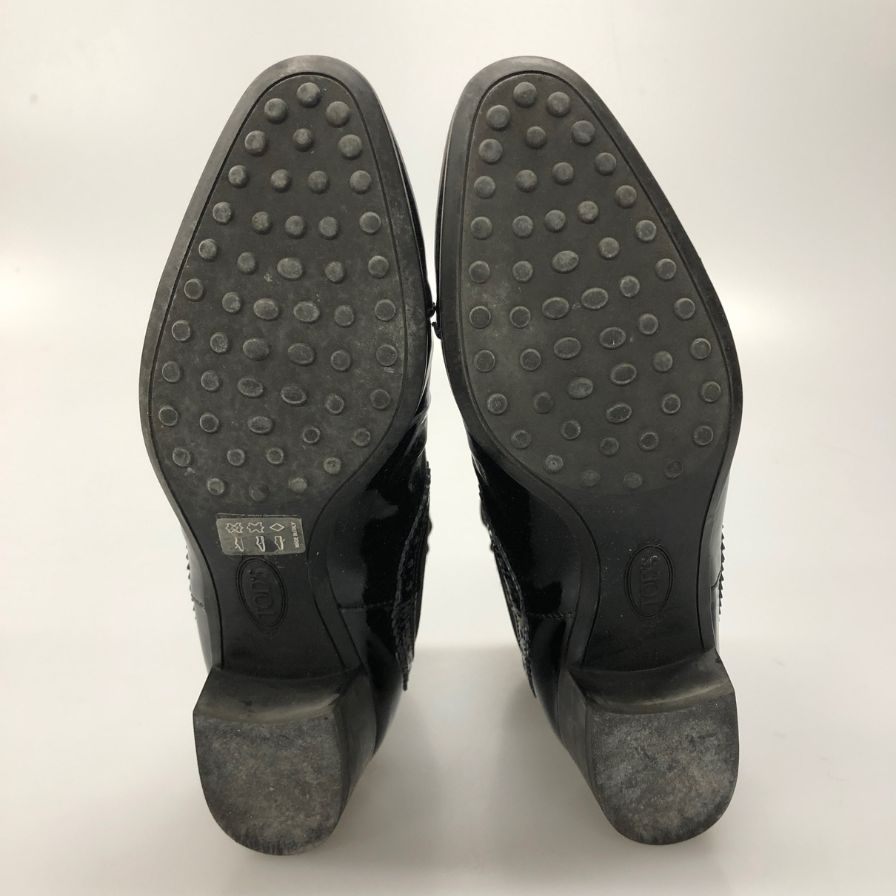 トッズ サイドゴアブーツ メダリオン ガラスレザー レディース ブラック サイズ37.5 TOD'S 約24.0cm【AFD14】