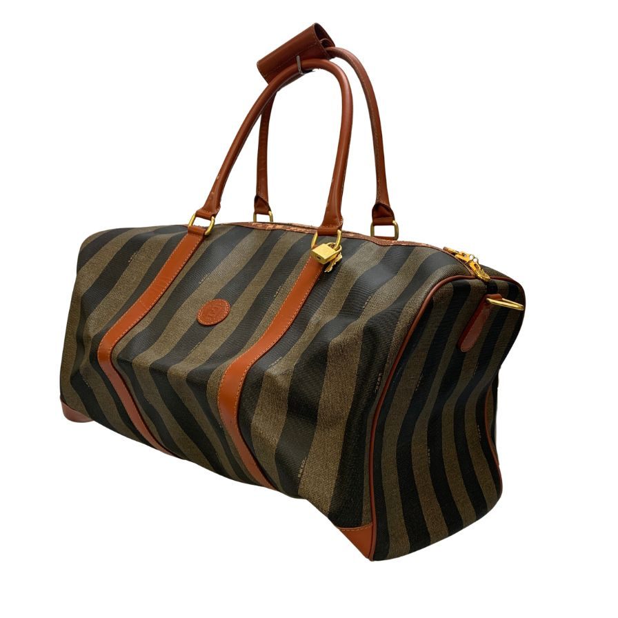 フェンディ ボストンバック 2way ストライプ ペカン柄ブラウン  FENDI【AFE10】