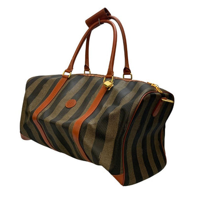 フェンディ ボストンバック 2way ストライプ ペカン柄ブラウン  FENDI【AFE10】