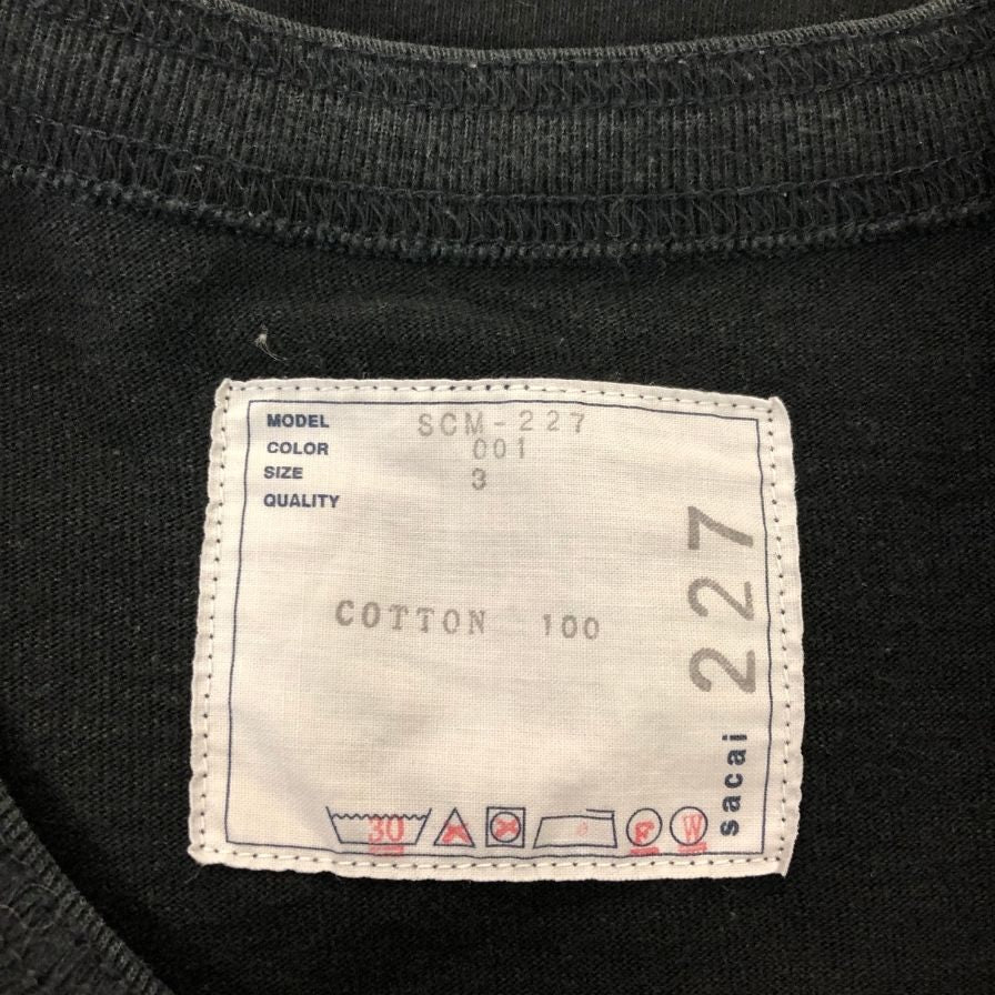 中古◆サカイ 半袖Tシャツ コットン ジャージー ブラック サイズ3 メンズ SCMｰ227 Sacai 【AFA24】