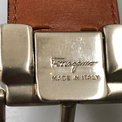 サルヴァトーレフェラガモ レザーベルト 23 7568 ダークブラウン シルバー金具 メンズ Salvatore Ferragamo【AFB55】