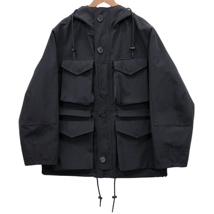 極美品◆セオリー ナイロンフーデッドジャケット ドローコード ブラック サイズM メンズ theory 【AFB56】